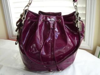 Coach Madison Patent Marielle Drawstring Shoulder Bag Berry 17745