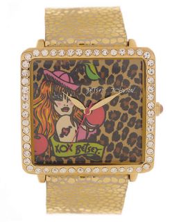 Betsey Johnson Watch, Womens Gold Tone Leather Strap 33mm BJ00083 01