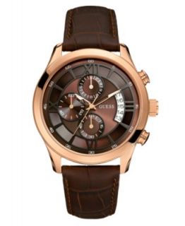 GUESS Watch, Mens Chronograph Brown Croc Embossed Leather Strap 46mm