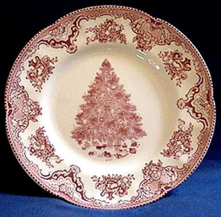 BROTHERS OLD BRITAIN CASTLES PINK CHRISTMAS TREE DINNER PLATES (4
