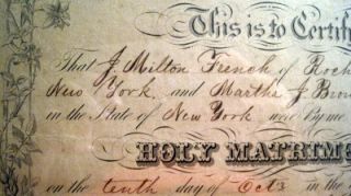 Marriage Certificate J Milton French & Martha J Brown Rochester NY