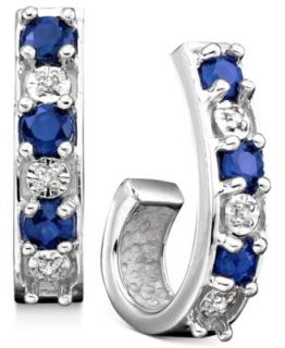 14k White Gold Earrings, Sapphire (1 1/3 ct. t.w.) and Diamond (1/8 ct