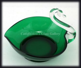New Martinsville Forest Green Glass Sweetheart Swan Bowl Crystal Neck