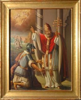 19c Pope Anicetus Martyr Oil on Canvas Mexican Colonial