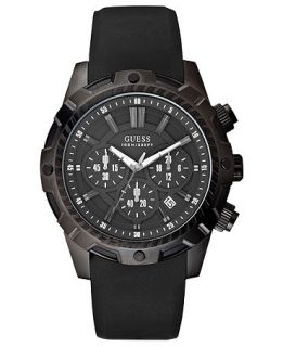 GUESS Watch, Mens Chronograph Black Silicone Strap 46mm U0038G1   All