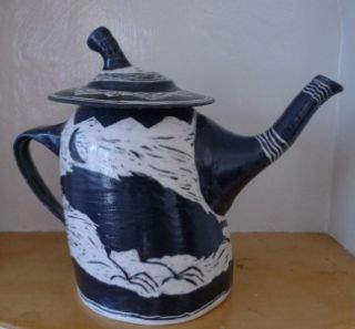Martye Allen Pottery Sgraffito Porcelain Teapot Tea Pot