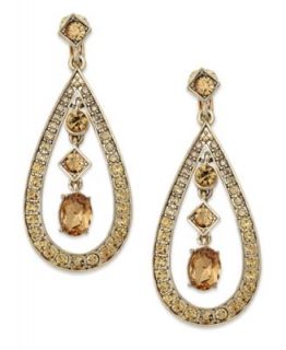 Charter Club Earrings, 14k Gold Plated Topaz Glass Teardrop Clip On