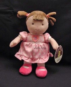 Carters Child of Mine Soft Plush Baby Doll Rattle Brown Hair 9 Pink