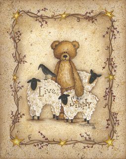 Teddy Bear with Sheep Birds Country Folk Framed Print