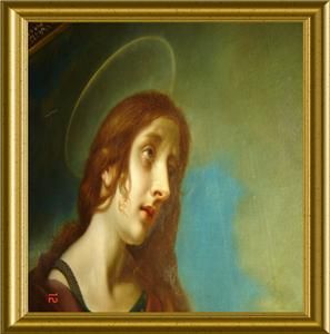 Antique Religious Mary Magdalene Portrait Oil Painting