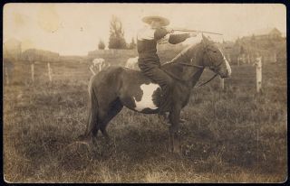 Cowboy Riding Horse Bareback Shooting Rifle 1906 RPPC