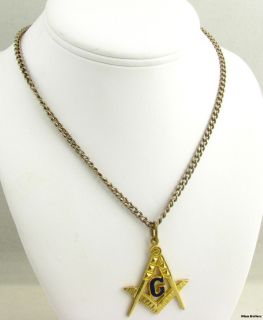 MASONIC   Vintage Square & Compass Pendant Fob Curb Chain Necklace 25