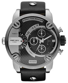 Diesel Watch, Chronograph Black Leather Strap 51mm DZ7256   All
