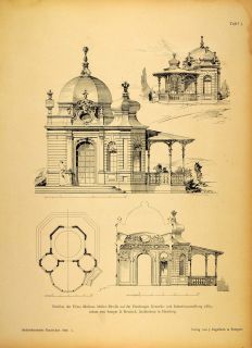 1896 Print Pavilion Semper & Krutisch German Architects ORIGINAL