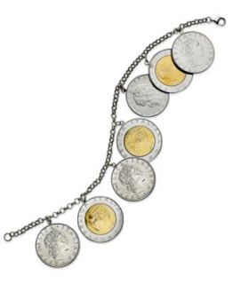 14k Gold Over Sterling Silver Bracelet, Lira Coins Charm Bracelet