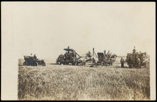 Gas Tractor Threshing Machine Wagon Automobile Horse Buggy Scene 1910