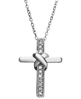 Diamond Necklace, Sterling Silver Diamond Knot Cross Pendant (1/10 ct