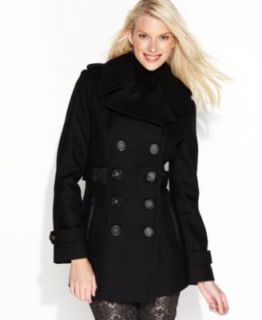 GUESS Coat, Military Faux Fur Collar Colorblock   Womens Coats   