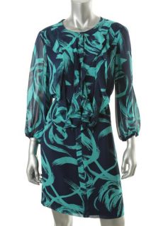 Max and Cleo New Blue Chiffon Printed Ruffled Lined Blouson Wear to