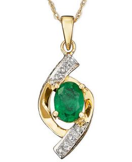 10k Gold Pendant, Emerald (5/8 ct. t.w.) and Diamond Accent Oval Swirl