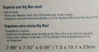 Rubbermaid Big Max Shed UTILITY HOOKS NIB 5e62, (2) 2 prong hooks see