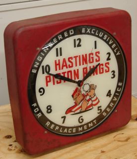 Old Hastings Piston Rings Light Up Garage Clock Sign