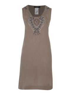 Max Mara Weekend Embellished Linen Dress in Brown