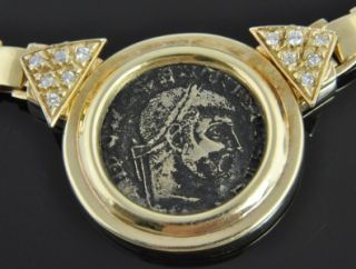 14k Yellow Gold Ancient Maximian Coin Diamond Pendant Necklace