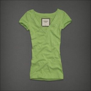 Abercrombie Fitch by Hollister Women Maura V Neck T SHIRT Lime Green S