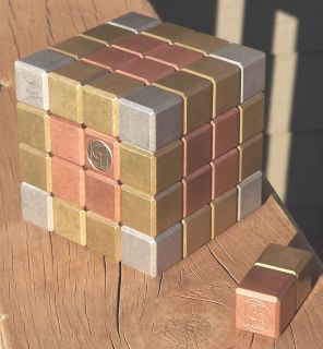 Cube 75mm Puzzle Cube in Brass Copper Aluminum by Gare Maxton