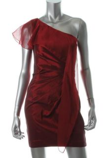 Jessica McClintock New Red Taffeta Ruffled One Shoulder Cocktail Dress