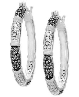 Genevieve & Grace Sterling Silver Earrings, Marcasite and Crystal Hoop