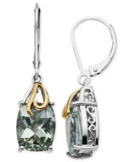 Sterling Silver and 14k Gold Earrings, Green Quartz Drop (5 1/2 ct. t