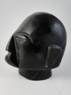 Vintage Mayan Mexico Maya Obsidian Carved Stone Mans Head Black