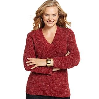 Charter Club Sweater, Long Sleeve Shawl Collar Tweed   Plus Sizes