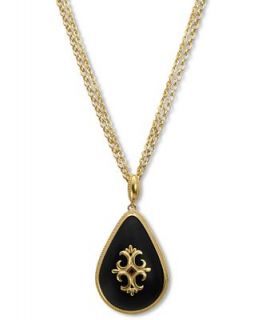 Tahari Necklace, 14k Gold Plated Jet Resin Pendant Necklace