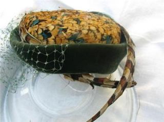 VINTAGE HAT JACK MCCONNELL RED FEATHER OOAK GREEN VELVET SMALL & BIG