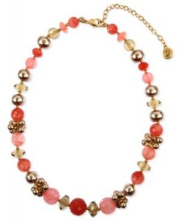 Jones New York Necklace, Worn Gold Tone Cherry Quartz Collar Necklace