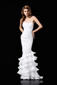 298 New Dalia MacPhee Strapless Taffeta Mermaid Gown 4 White