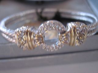 New John Medeiros Two Toned Silver Gold Pave Bangle Bracelet in Pouch