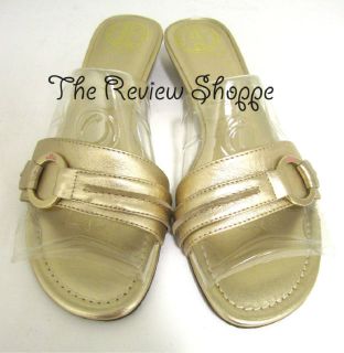 Lilly Pulitzer Gold Metallic Leather McKim Slide Sandals Slight Wedge