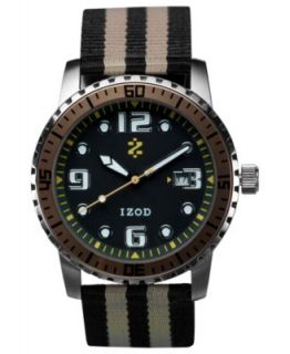 Izod Watch, Unisex Black and Gold Striped Canvas Strap 42mm IZS3 5GOLD