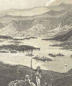 1883 Engraving Squam Lake NH Great Panoramic Scene