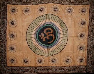OM Symbol Tapestry Bedspread Coverlet Earth Tones