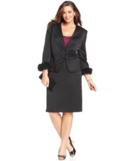 Le Suit Plus Size Suit, Bow Collar Jacquard Jacket & Skirt   Plus Size