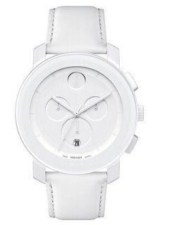 Movado Watch, Swiss Chronograph Bold Large White Leather Strap 44mm