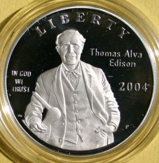 2004 Thomas Alva Edison Proof Silver Dollar Commemorative US Mint Coin