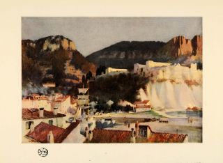 1921 Print Mediterranean Port Watercolor Mountain House Original