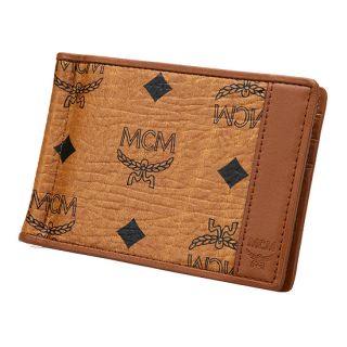 MCM Cognac Visetos Mens Money Clip Wallet Purse 100% Authentic New