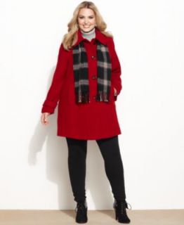 London Fog Plus Size Coat, Wool Blend Walker & Matching Scarf   Womens